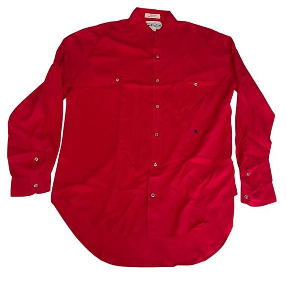 VTG Perry Ellis Shirt Red Silk Long Sleeve Button Up Sz M - Picture 1 of 5